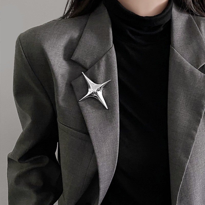 New Silver Cross Star Metal Suit Brooch Women'S Autumn Corsage High-Grade Niche Design Star-Style Pin Trendy - Image 5